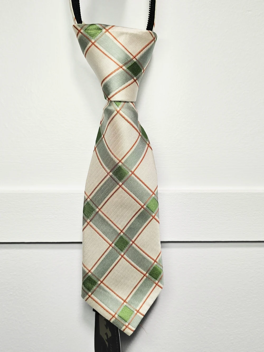 Toddler Cream Plaid Necktie with Green and Gray Accents